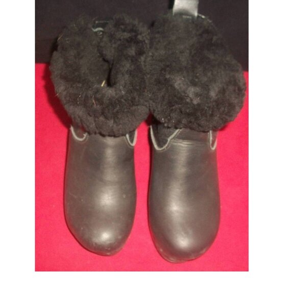 Sven No. 6 Store Black Leather Shearling Lined Handmade Pull-On Clog Boots - Picture 2 of 9